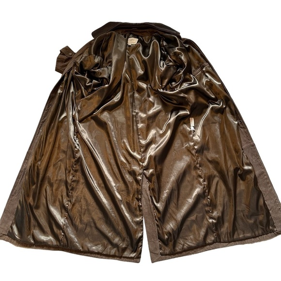 Rare Vintage Women's Leather Trench Barn Coat in Brown Size XL - Picture 8 of 12